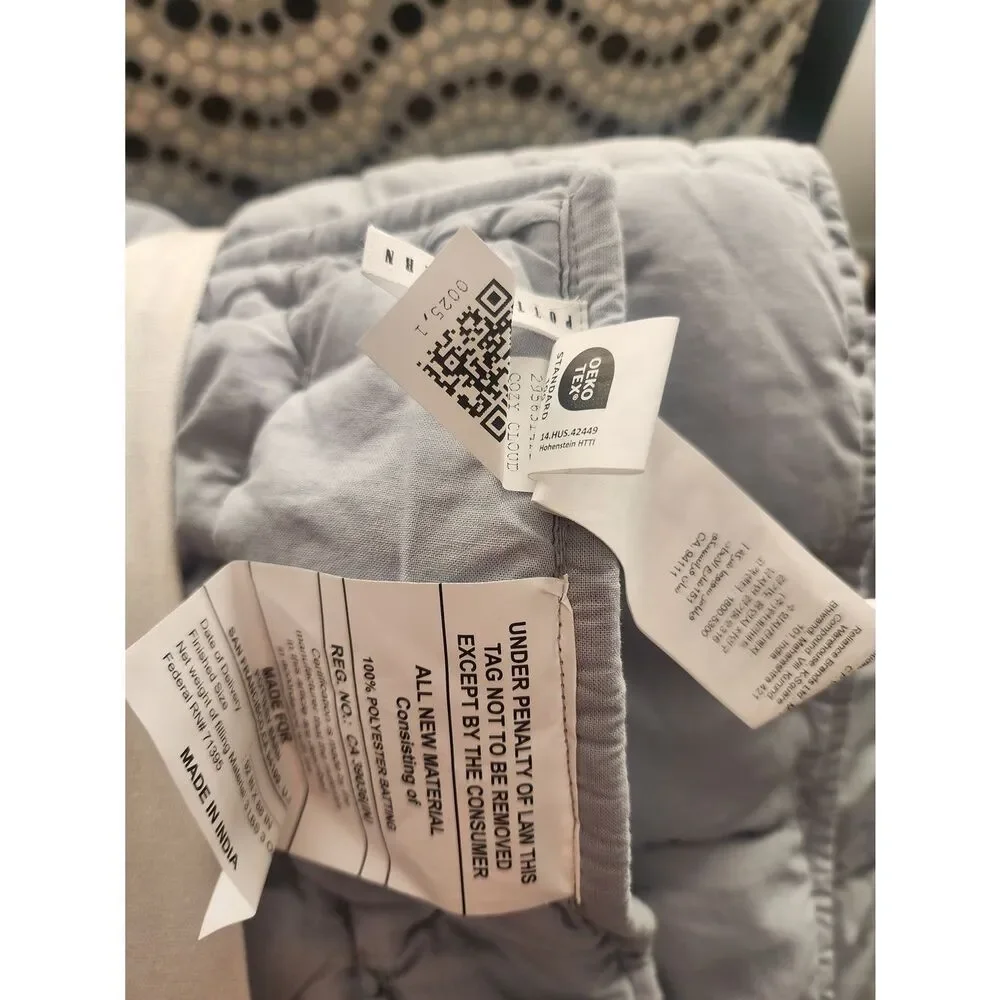 Pottery Barn Chambray Blue Quilted Cotton Coverlet